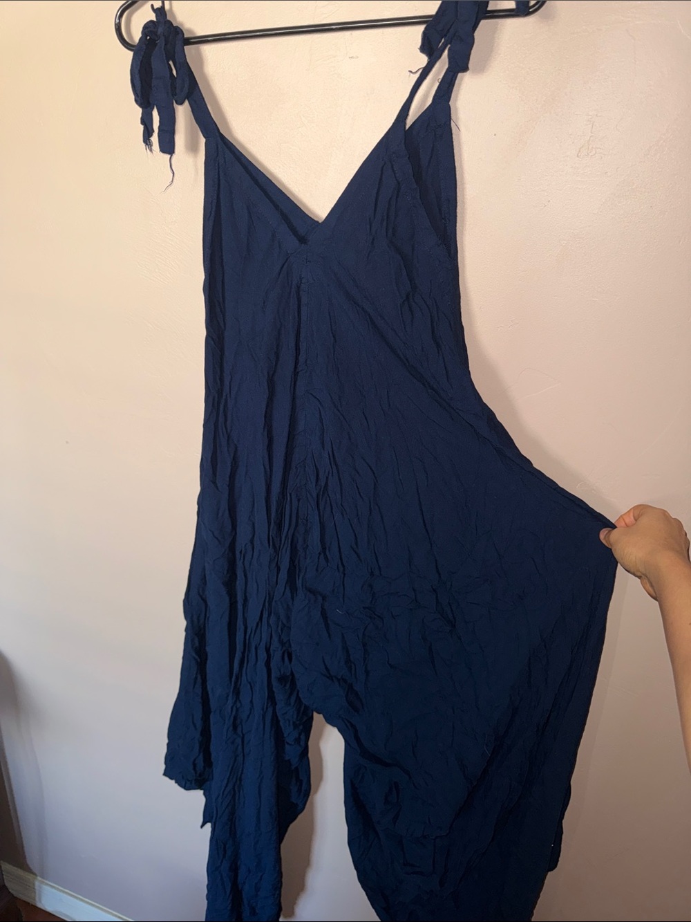 Navy Blue Women's Romper with Tie Straps